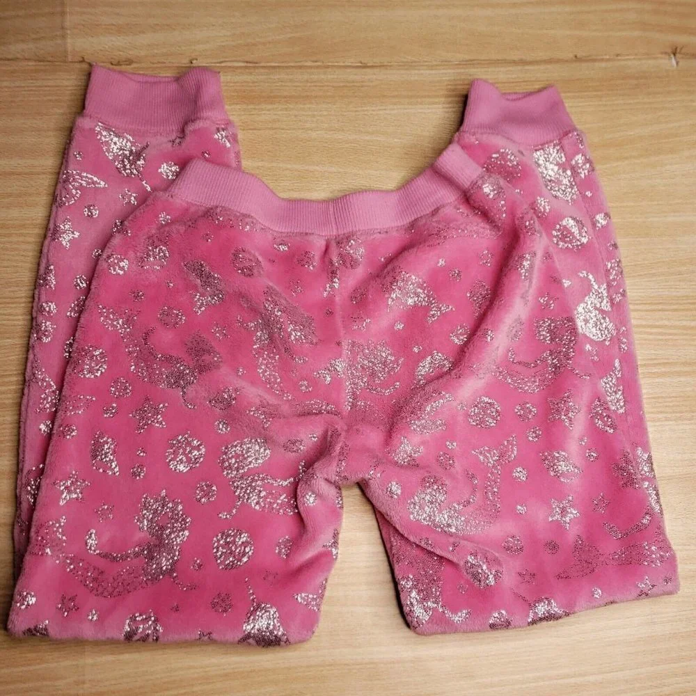 Justice Girls Pink Soft Fuzzy Mermaid Joggers 10